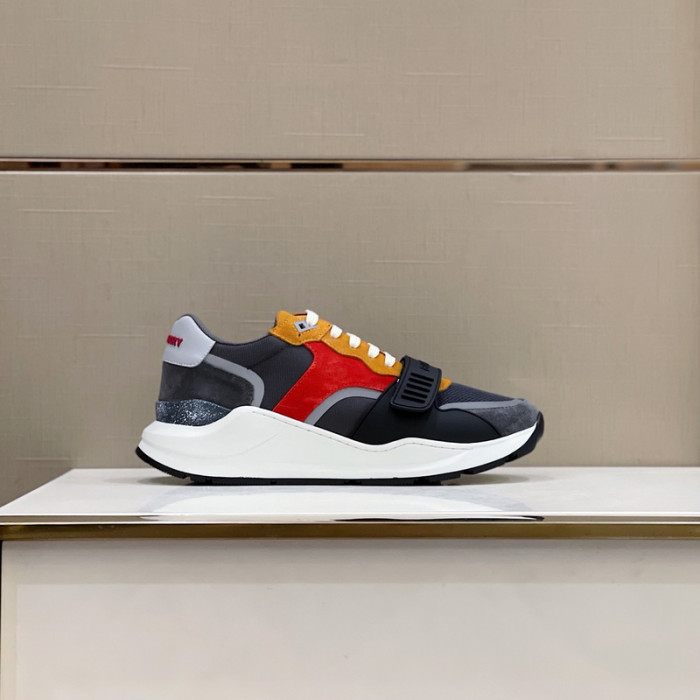 B**rry vintage check, leather and mesh sneakers