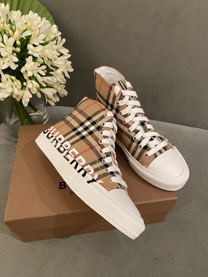 Bur*berry Vintage Check Cotton High-top Sneakers