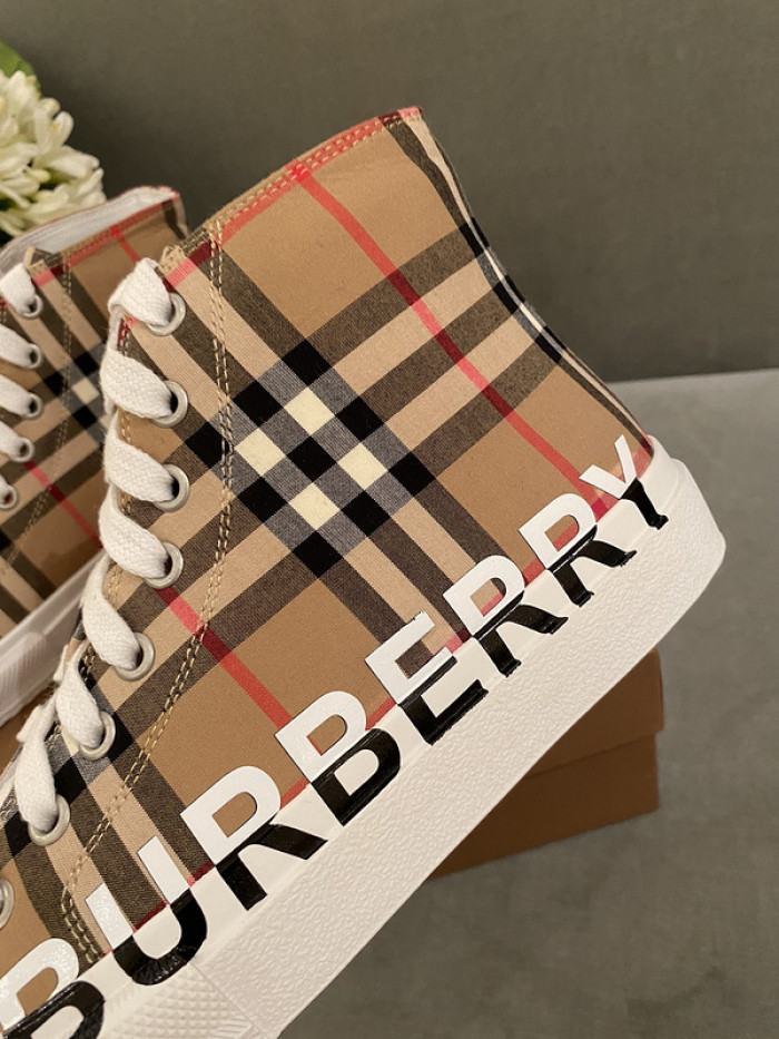 Bur*berry Vintage Check Cotton High-top Sneakers