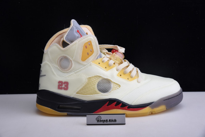 off white x air jordan 5 sail red dh8565-100